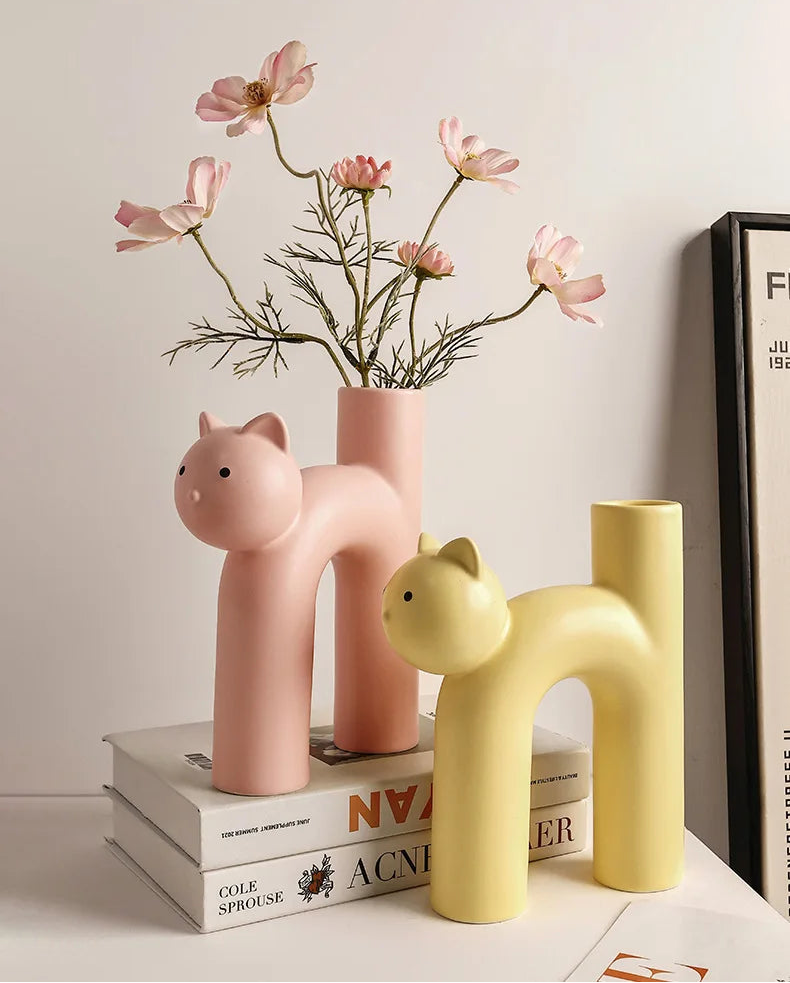 Cute Cat Vase Cathead H-shaped Tube Vase Flower Arrangement Hydroponics Accessories Home Furnishing Decoration Vases Pots