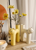 Cute Cat Vase Cathead H-shaped Tube Vase Flower Arrangement Hydroponics Accessories Home Furnishing Decoration Vases Pots