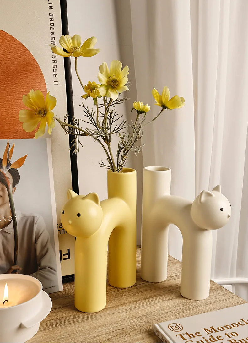 Cute Cat Vase Cathead H-shaped Tube Vase Flower Arrangement Hydroponics Accessories Home Furnishing Decoration Vases Pots