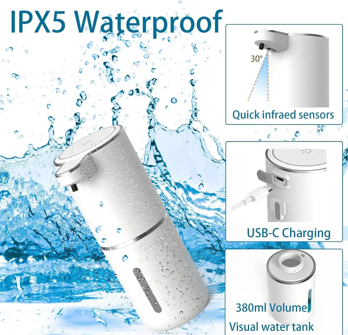 Automatic Liquid/Foam Soap Dispenser, Touchless Electric Dispenser, USB Rechargeable with Infrared Sensor for Bathroom and Kitchen