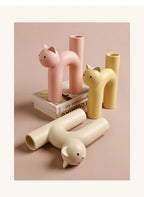 Cute Cat Vase Cathead H-shaped Tube Vase Flower Arrangement Hydroponics Accessories Home Furnishing Decoration Vases Pots
