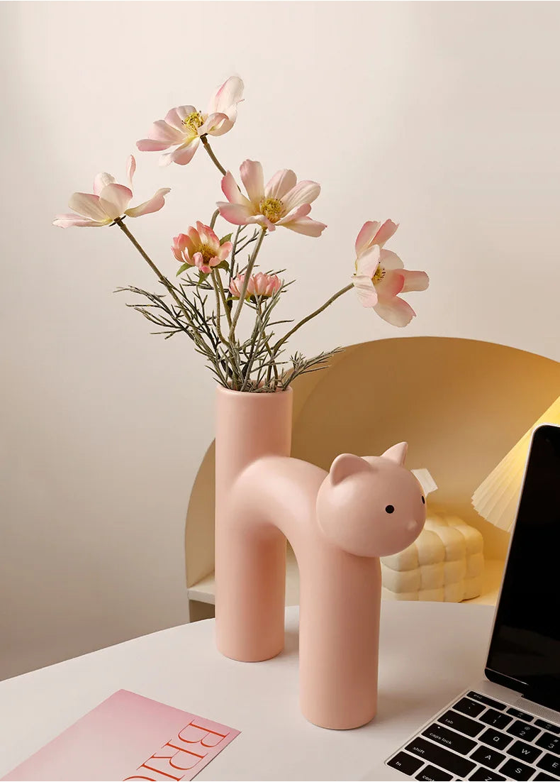 Cute Cat Vase Cathead H-shaped Tube Vase Flower Arrangement Hydroponics Accessories Home Furnishing Decoration Vases Pots