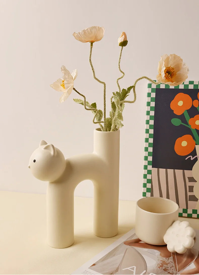 Cute Cat Vase Cathead H-shaped Tube Vase Flower Arrangement Hydroponics Accessories Home Furnishing Decoration Vases Pots