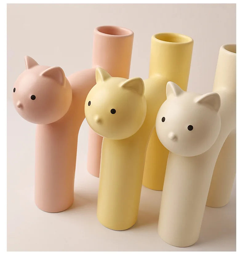 Cute Cat Vase Cathead H-shaped Tube Vase Flower Arrangement Hydroponics Accessories Home Furnishing Decoration Vases Pots