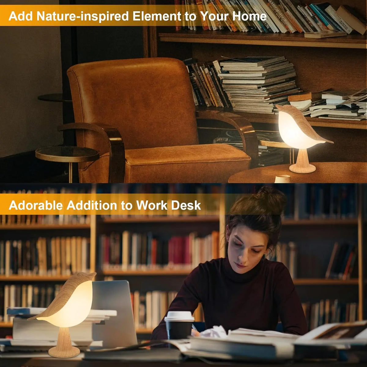 LED Touch - Control Bird Lamp - Art Deco, 3-Levels Dimmable, USB-Cordless with Rechargeable Battery