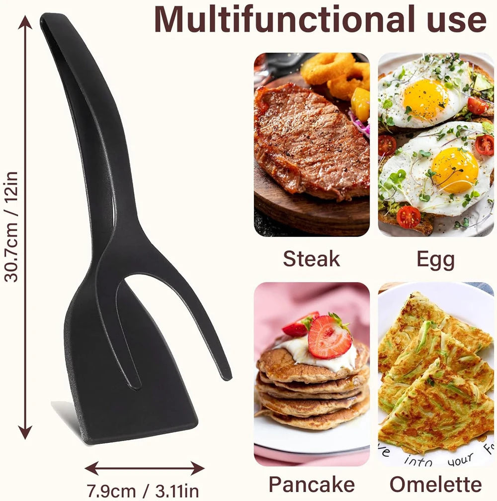 2 in 1 Grip Flip Spatula Tongs Egg Flipper Spatula Nylon Non Stick Coating Pancake Fish French Toast Omelet Making Tool