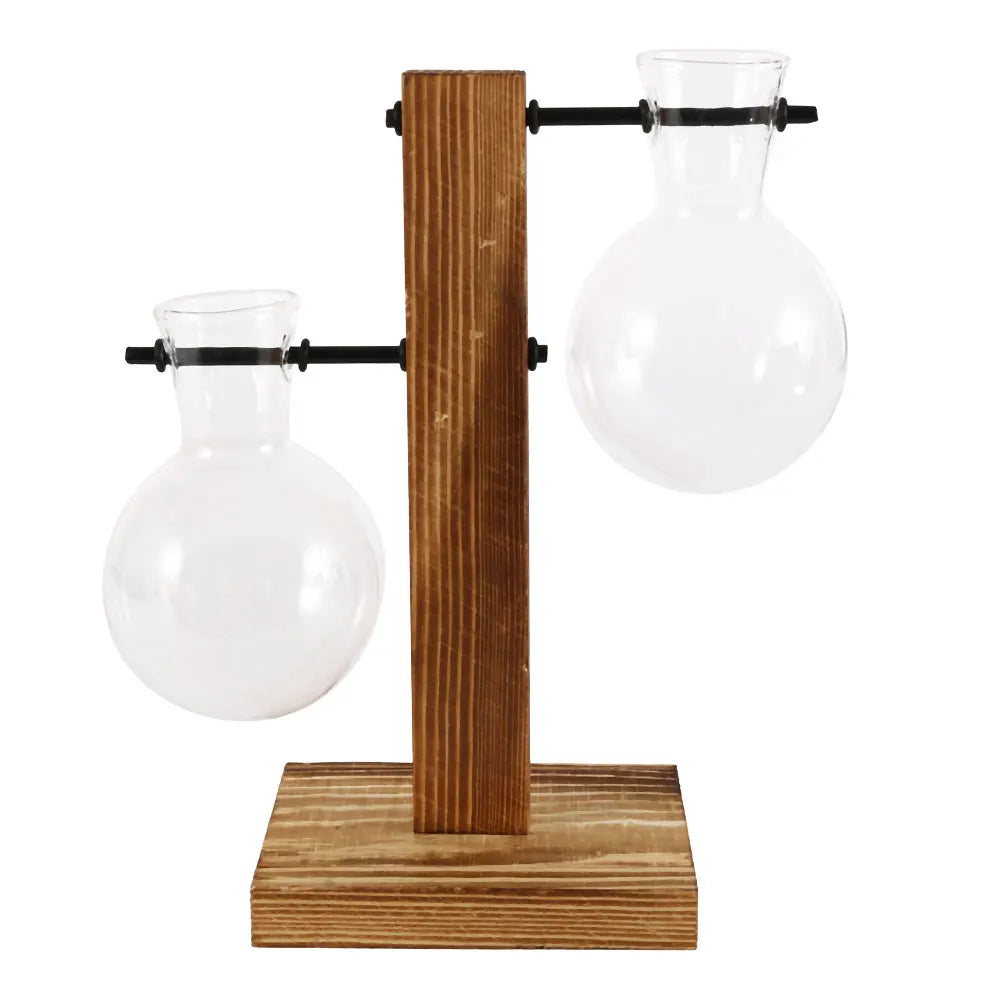 Glass Desktop Planter Bulb Vase Wooden Stand Hydroponic Plant Container Home Tabletop Decor Vases