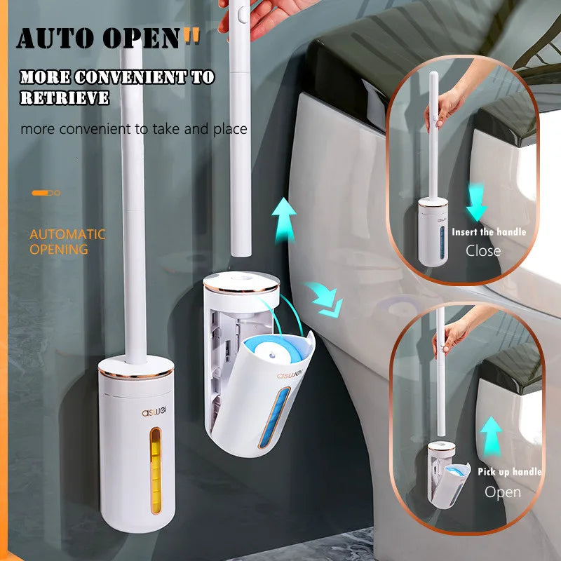 Wall-mounted Disposable Toilet Brush with Replaceable, Bathroom Cleaning Tools WC