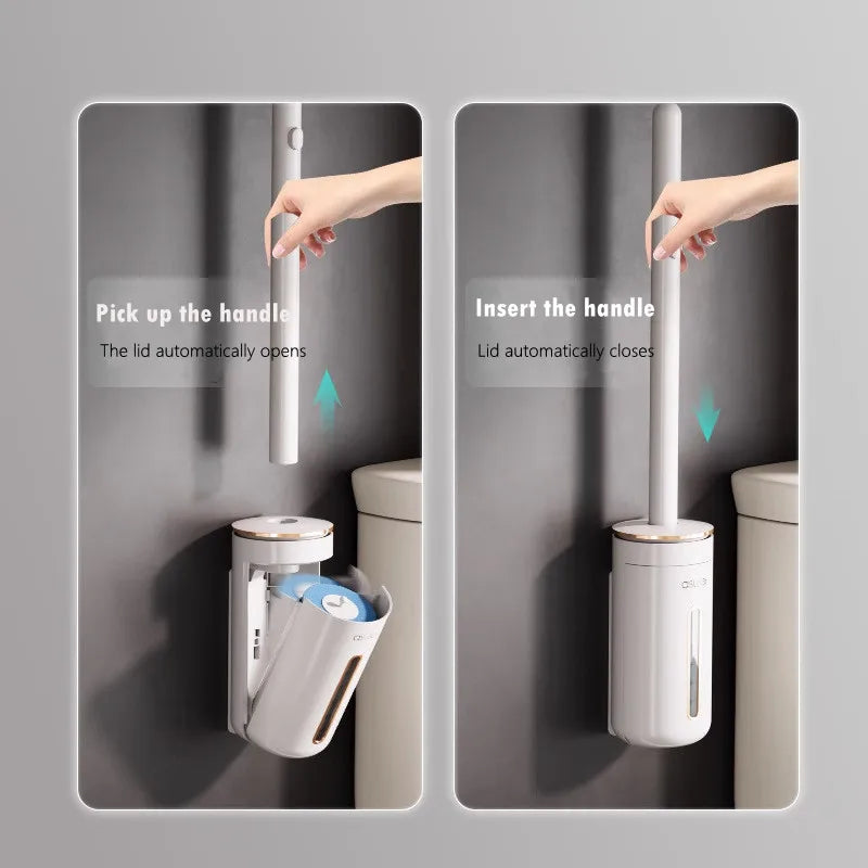 Wall-mounted Disposable Toilet Brush with Replaceable, Bathroom Cleaning Tools WC