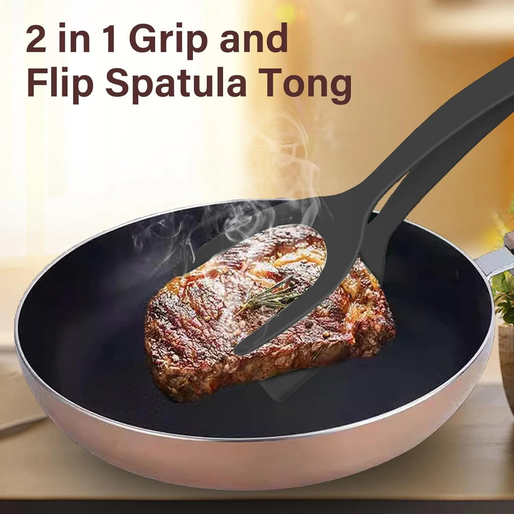 2 in 1 Grip Flip Spatula Tongs Egg Flipper Spatula Nylon Non Stick Coating Pancake Fish French Toast Omelet Making Tool