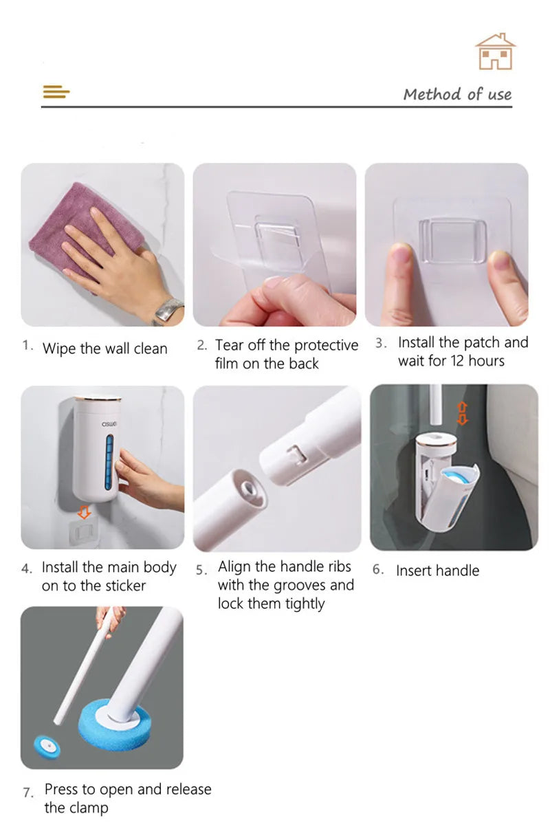 Wall-mounted Disposable Toilet Brush with Replaceable, Bathroom Cleaning Tools WC