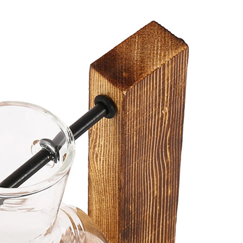 Glass Desktop Planter Bulb Vase Wooden Stand Hydroponic Plant Container Home Tabletop Decor Vases