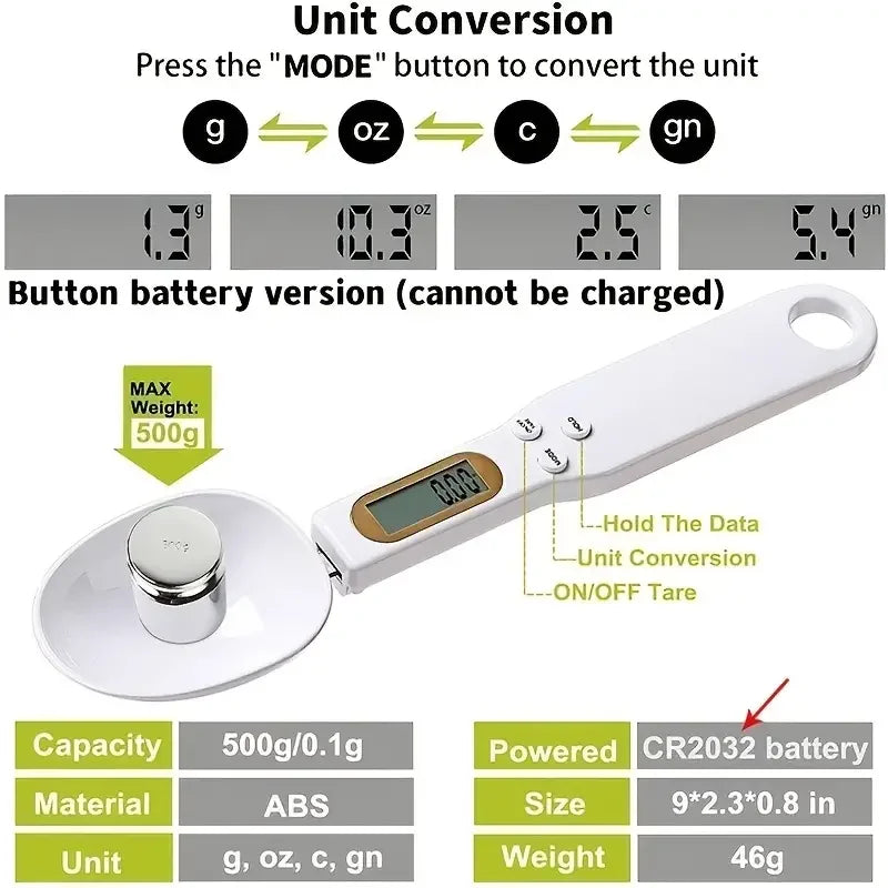 Mini Spoon Scale Digital Kitchen Scale Electronic 0.1-500g Cooking Powder Weight Measure Spoon