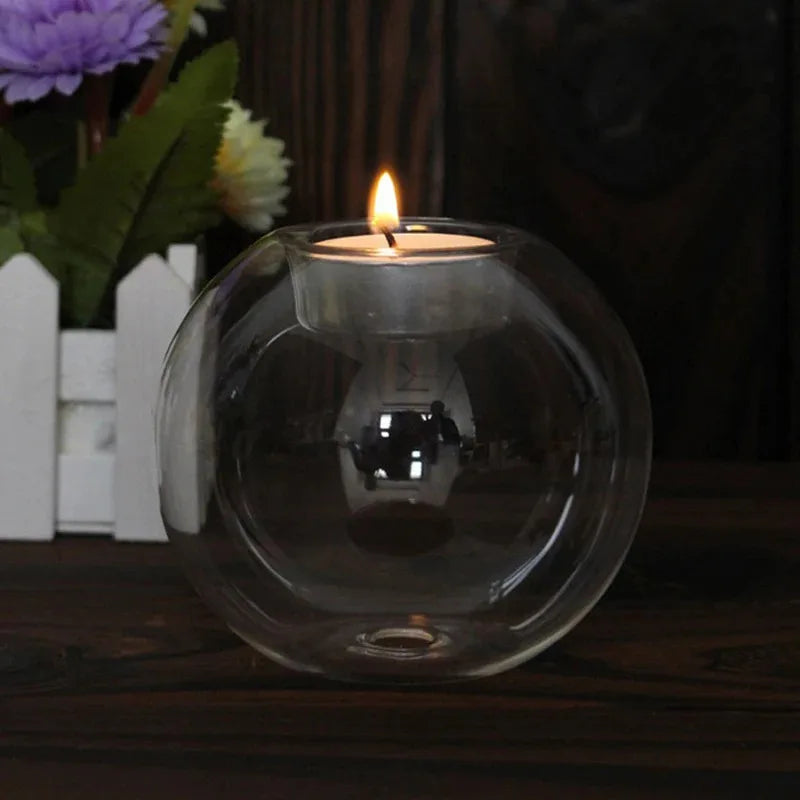 Elegant Round Glass Tealight Candle Holders - European Style Centerpiece for Christmas, Halloween & Wedding Parties