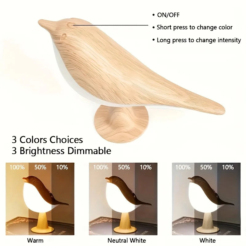 LED Touch - Control Bird Lamp - Art Deco, 3-Levels Dimmable, USB-Cordless with Rechargeable Battery