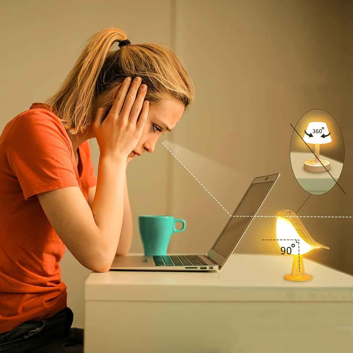 LED Touch - Control Bird Lamp - Art Deco, 3-Levels Dimmable, USB-Cordless with Rechargeable Battery