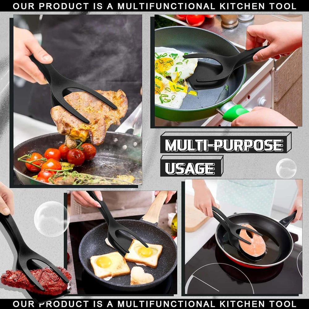 2 in 1 Grip Flip Spatula Tongs Egg Flipper Spatula Nylon Non Stick Coating Pancake Fish French Toast Omelet Making Tool