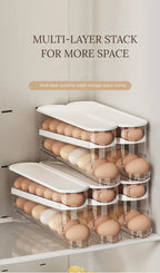 Bilayer Fridge Egg Storage Box Automatic Rolling Eggs Holder Rack Ladder Style Refrigerator Eggs Dispenser Egg Organizer Holder
