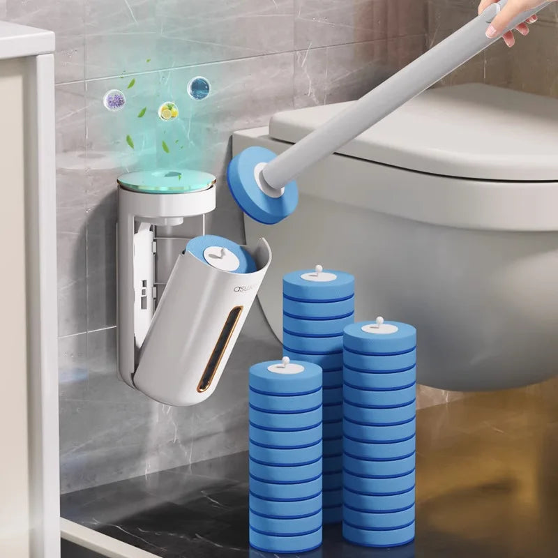 Wall-mounted Disposable Toilet Brush with Replaceable, Bathroom Cleaning Tools WC