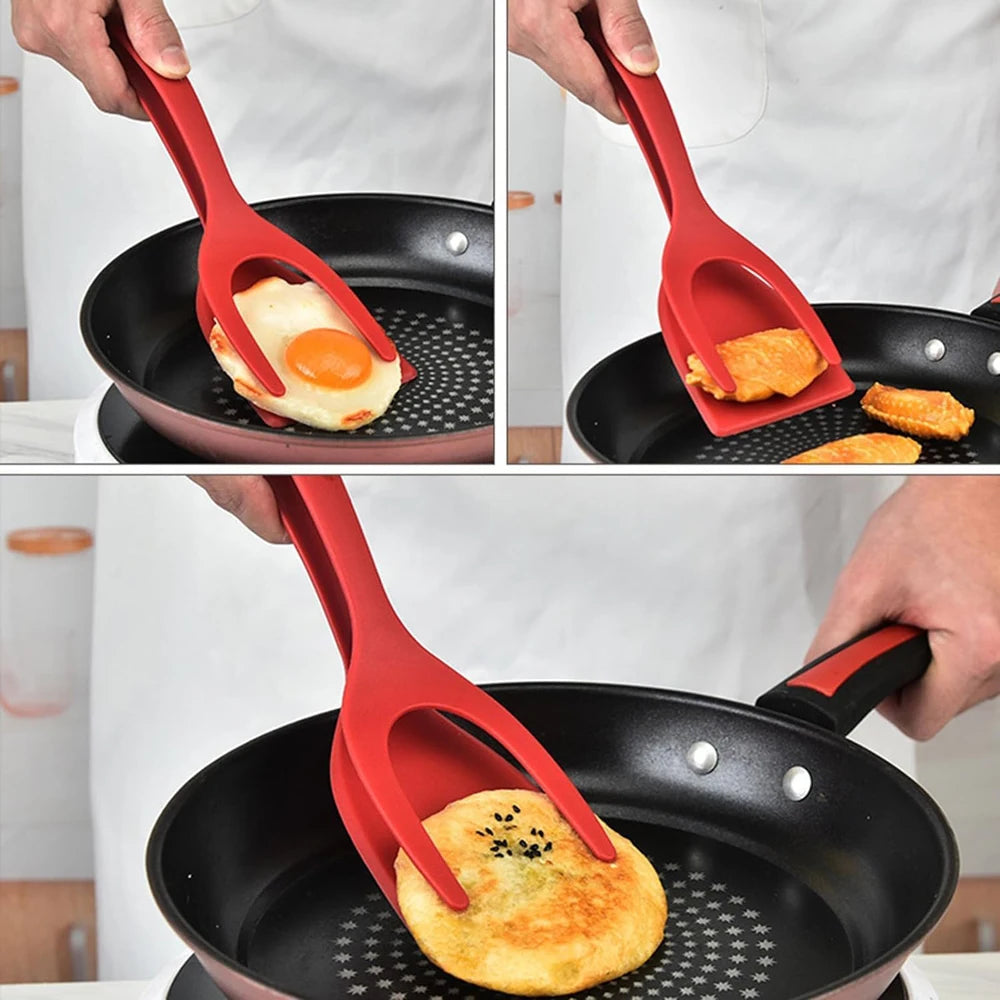 2 in 1 Grip Flip Spatula Tongs Egg Flipper Spatula Nylon Non Stick Coating Pancake Fish French Toast Omelet Making Tool