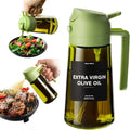 2-in-1 Glass Oil Dispenser & Sprayer - 470ml/16oz Leakproof Olive Oil Sprayer Bottle for Cooking, Air Fryer, BBQ, Baking, Salad