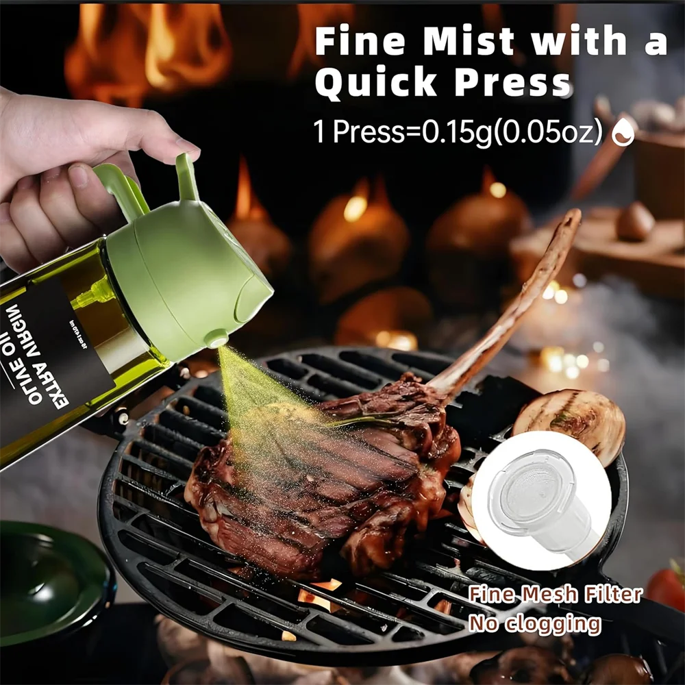 2-in-1 Glass Oil Dispenser & Sprayer - 470ml/16oz Leakproof Olive Oil Sprayer Bottle for Cooking, Air Fryer, BBQ, Baking, Salad