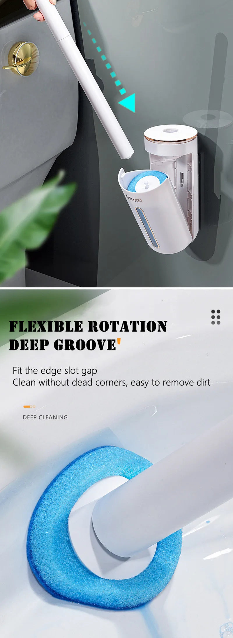 Wall-mounted Disposable Toilet Brush with Replaceable, Bathroom Cleaning Tools WC