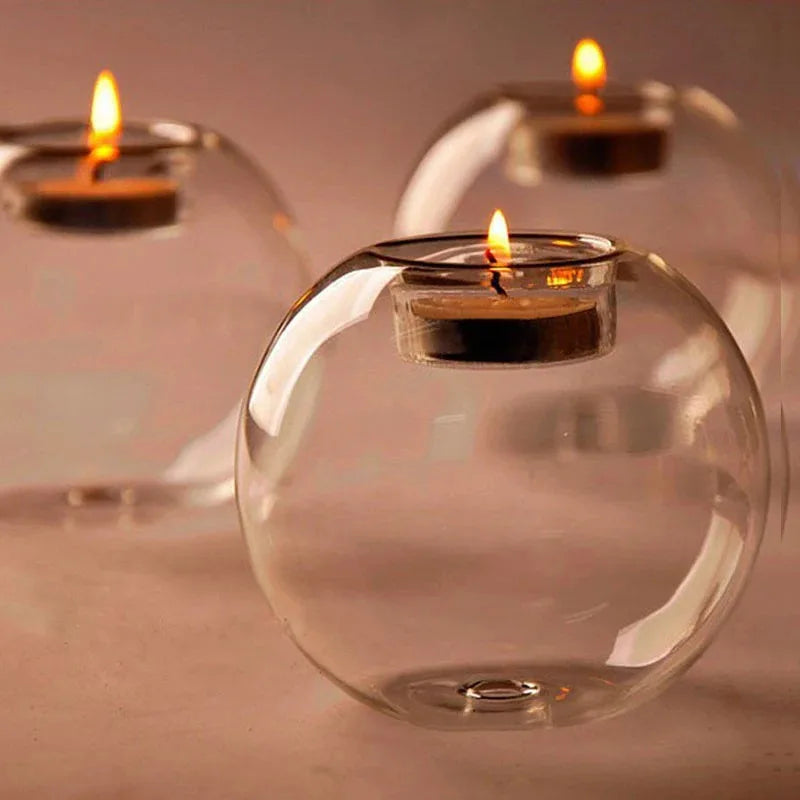 Elegant Round Glass Tealight Candle Holders - European Style Centerpiece for Christmas, Halloween & Wedding Parties