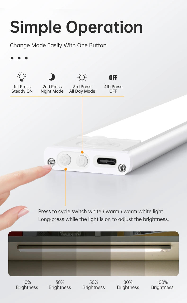 LED Motion Sensor Dark Areas  USB Under Cabinet Light For Kitchen Cabinet Bedroom Wardrobe Bathroom Mirror Sensor Indoor Lighting