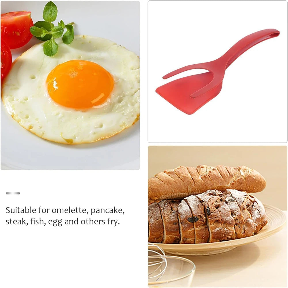 2 in 1 Grip Flip Spatula Tongs Egg Flipper Spatula Nylon Non Stick Coating Pancake Fish French Toast Omelet Making Tool