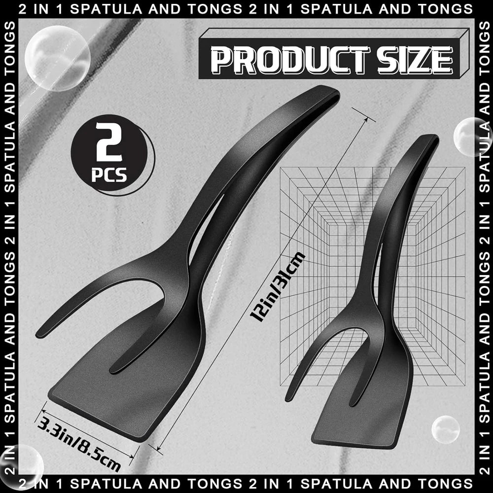2 in 1 Grip Flip Spatula Tongs Egg Flipper Spatula Nylon Non Stick Coating Pancake Fish French Toast Omelet Making Tool