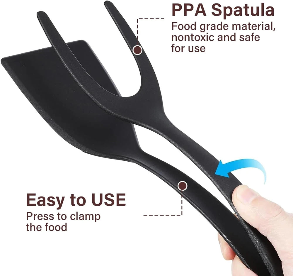 2 in 1 Grip Flip Spatula Tongs Egg Flipper Spatula Nylon Non Stick Coating Pancake Fish French Toast Omelet Making Tool