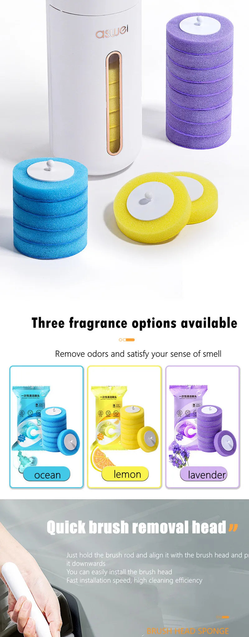 Wall-mounted Disposable Toilet Brush with Replaceable, Bathroom Cleaning Tools WC