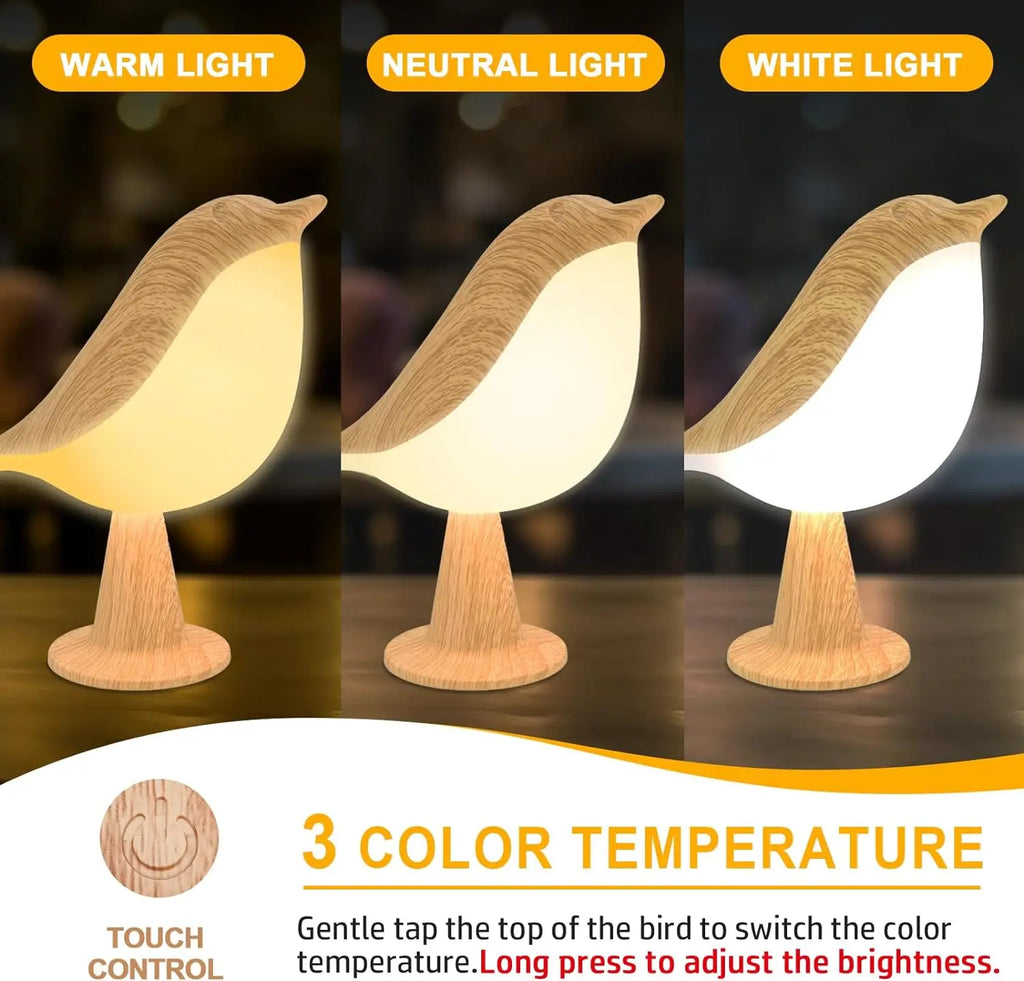 LED Touch - Control Bird Lamp - Art Deco, 3-Levels Dimmable, USB-Cordless with Rechargeable Battery