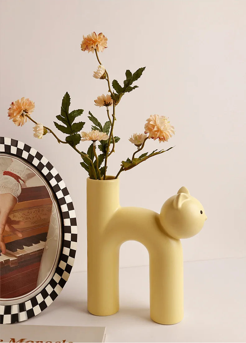 Cute Cat Vase Cathead H-shaped Tube Vase Flower Arrangement Hydroponics Accessories Home Furnishing Decoration Vases Pots
