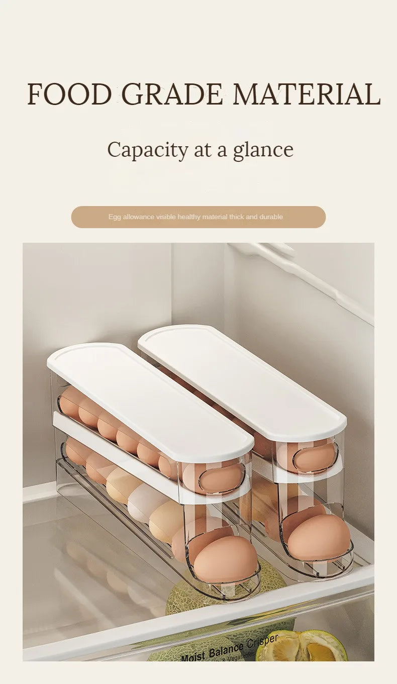 Bilayer Fridge Egg Storage Box Automatic Rolling Eggs Holder Rack Ladder Style Refrigerator Eggs Dispenser Egg Organizer Holder