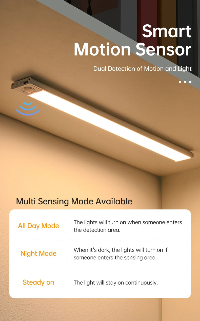 LED Motion Sensor Dark Areas  USB Under Cabinet Light For Kitchen Cabinet Bedroom Wardrobe Bathroom Mirror Sensor Indoor Lighting