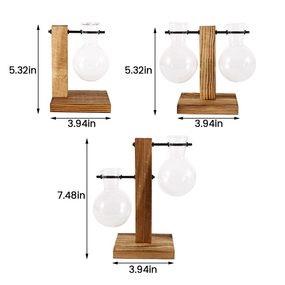 Glass Desktop Planter Bulb Vase Wooden Stand Hydroponic Plant Container Home Tabletop Decor Vases