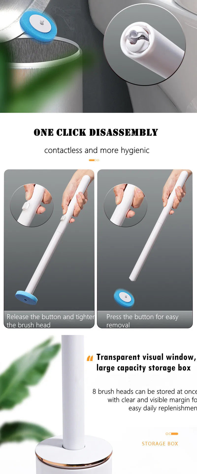 Wall-mounted Disposable Toilet Brush with Replaceable, Bathroom Cleaning Tools WC