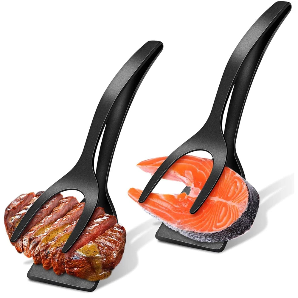 2 in 1 Grip Flip Spatula Tongs Egg Flipper Spatula Nylon Non Stick Coating Pancake Fish French Toast Omelet Making Tool