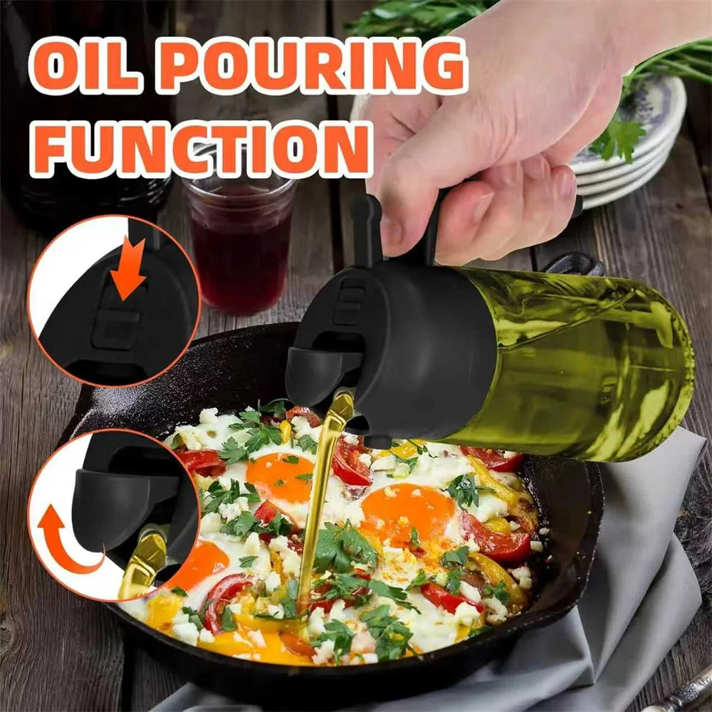 2-in-1 Glass Oil Dispenser & Sprayer - 470ml/16oz Leakproof Olive Oil Sprayer Bottle for Cooking, Air Fryer, BBQ, Baking, Salad