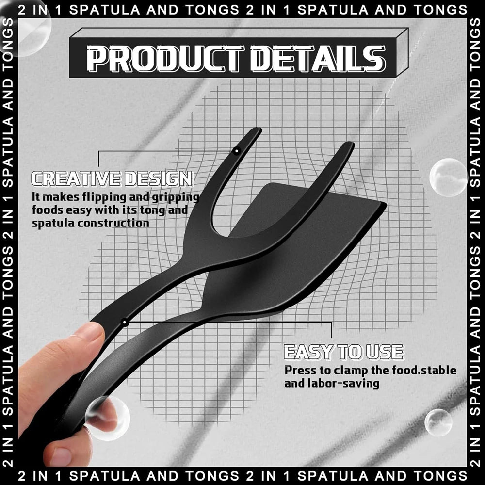 2 in 1 Grip Flip Spatula Tongs Egg Flipper Spatula Nylon Non Stick Coating Pancake Fish French Toast Omelet Making Tool