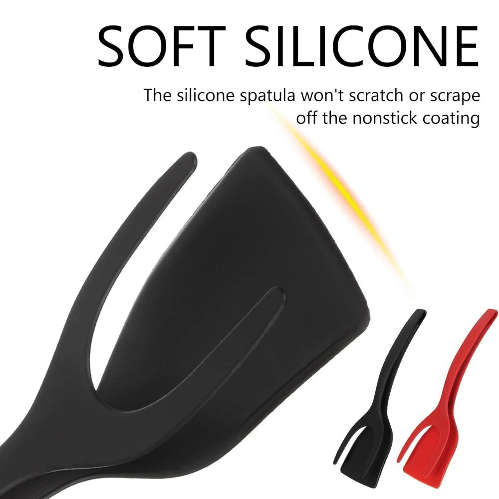 2 in 1 Grip Flip Spatula Tongs Egg Flipper Spatula Nylon Non Stick Coating Pancake Fish French Toast Omelet Making Tool