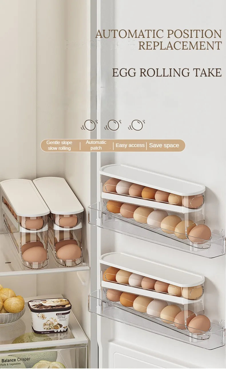 Bilayer Fridge Egg Storage Box Automatic Rolling Eggs Holder Rack Ladder Style Refrigerator Eggs Dispenser Egg Organizer Holder