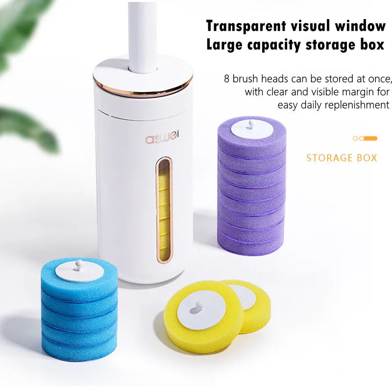 Wall-mounted Disposable Toilet Brush with Replaceable, Bathroom Cleaning Tools WC
