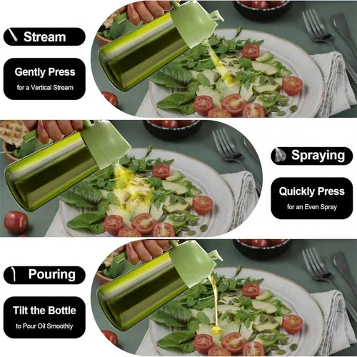 2-in-1 Glass Oil Dispenser & Sprayer - 470ml/16oz Leakproof Olive Oil Sprayer Bottle for Cooking, Air Fryer, BBQ, Baking, Salad
