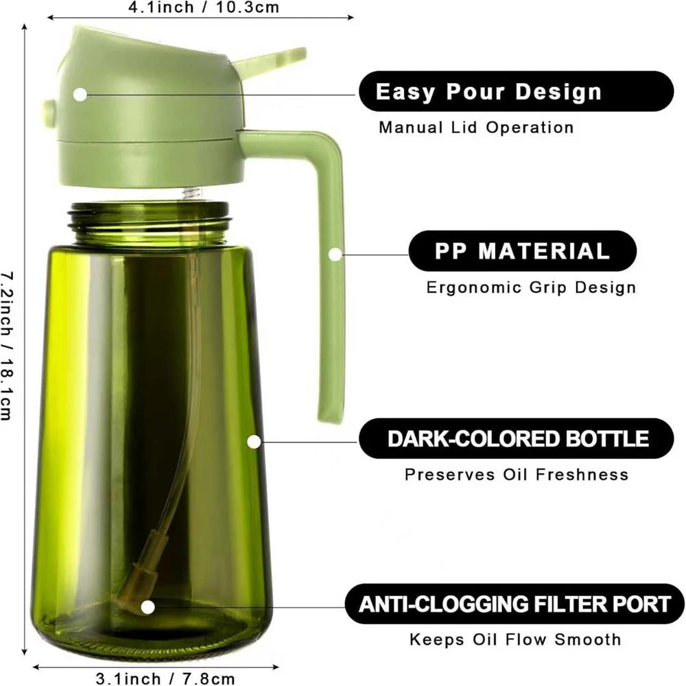 2-in-1 Glass Oil Dispenser & Sprayer - 470ml/16oz Leakproof Olive Oil Sprayer Bottle for Cooking, Air Fryer, BBQ, Baking, Salad