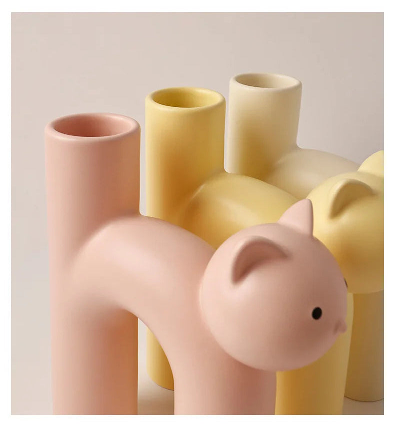 Cute Cat Vase Cathead H-shaped Tube Vase Flower Arrangement Hydroponics Accessories Home Furnishing Decoration Vases Pots
