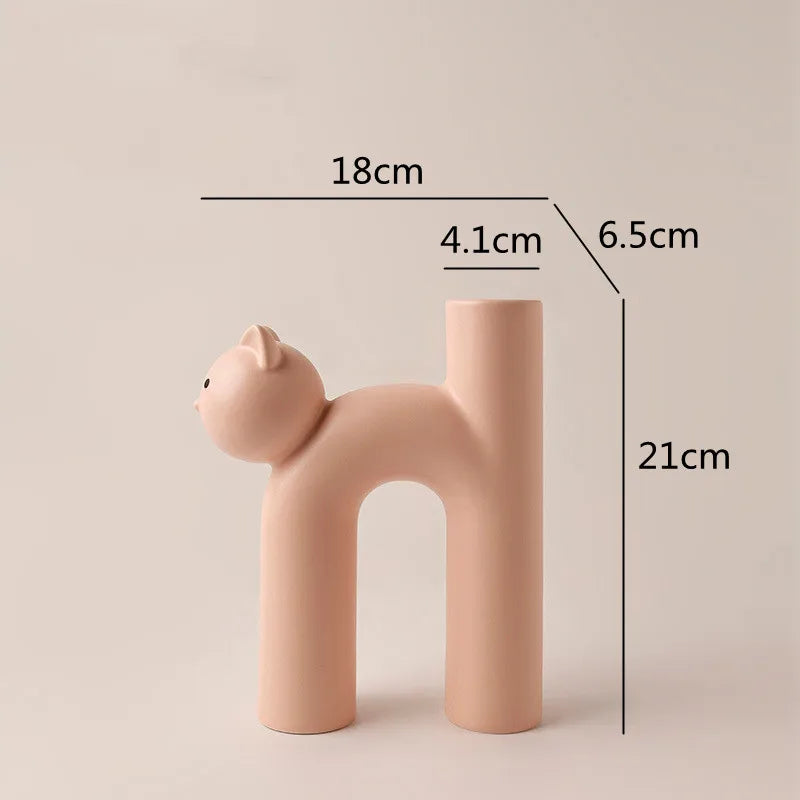 Cute Cat Vase Cathead H-shaped Tube Vase Flower Arrangement Hydroponics Accessories Home Furnishing Decoration Vases Pots