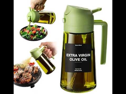 2-in-1 Glass Oil Dispenser & Sprayer - 470ml/16oz Leakproof Olive Oil Sprayer Bottle for Cooking, Air Fryer, BBQ, Baking, Salad